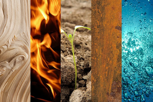 De vijf elementen: hout, vuur, aarde, metaal en water